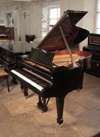 A 1986, Steinway Model O grand piano for sale with a black gloss case and spade legs. Piano has an eighty-eight note keyboard and a three-pedal lyre.